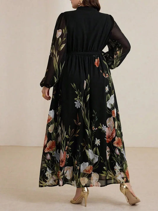 Floriah - Robe longue et florale à col en mandarin