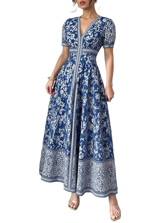 Florablue - Longue robe à imprimé fleuri