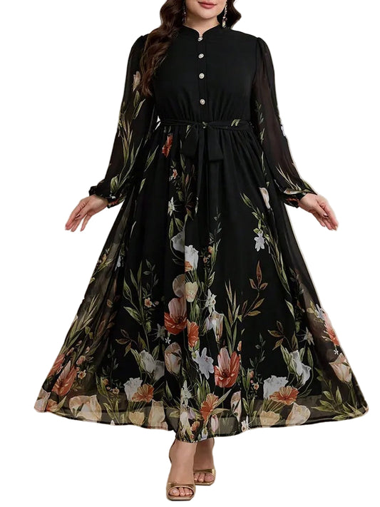 Floriah - Robe longue et florale à col en mandarin