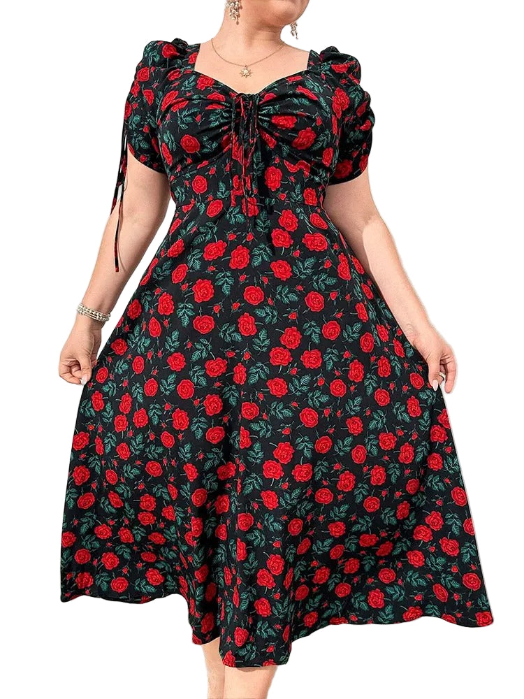 Rosalia - Robe mi-longue à imprimé roses