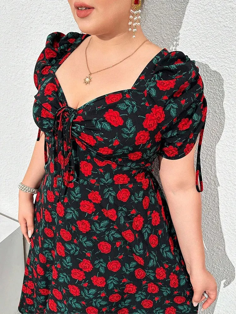 Rosalia - Robe mi-longue à imprimé roses